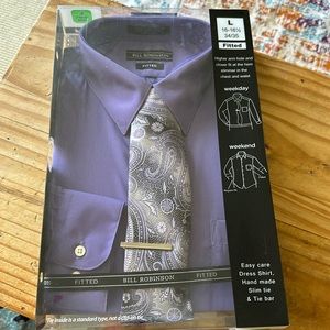 Bill Robinson Purple Long Sleeve Button Down Dress Shirt & Paisley Tie. BNIB.
